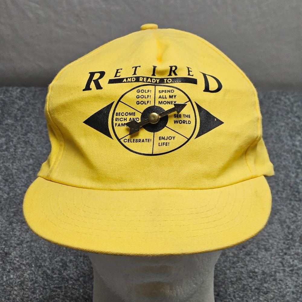 Vintage 80s Retirement Humor Snapback‎ Hat Cap Party Gift Yellow Spinner Novelty